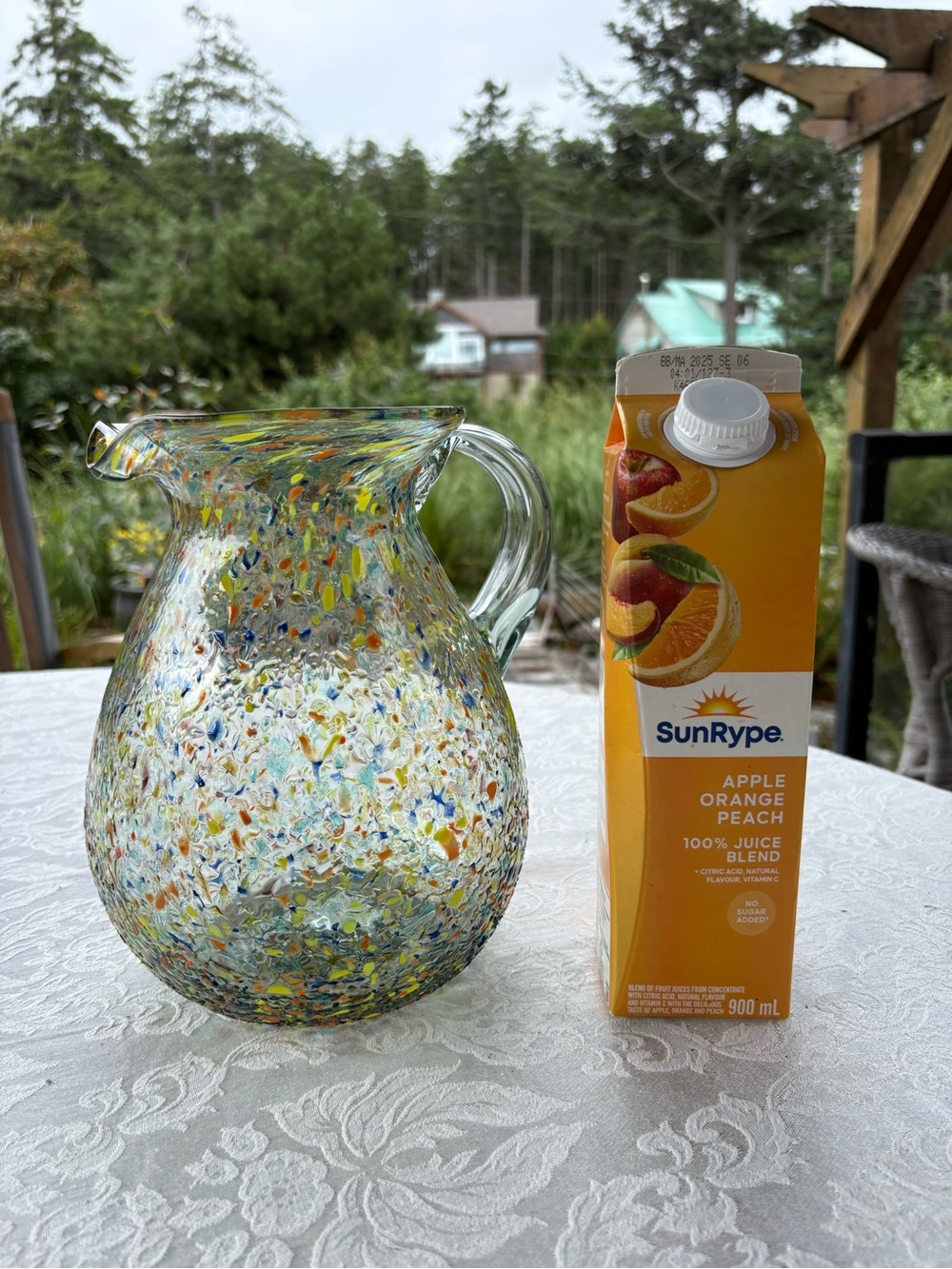 Handblown confetti glass, sangria pitcher